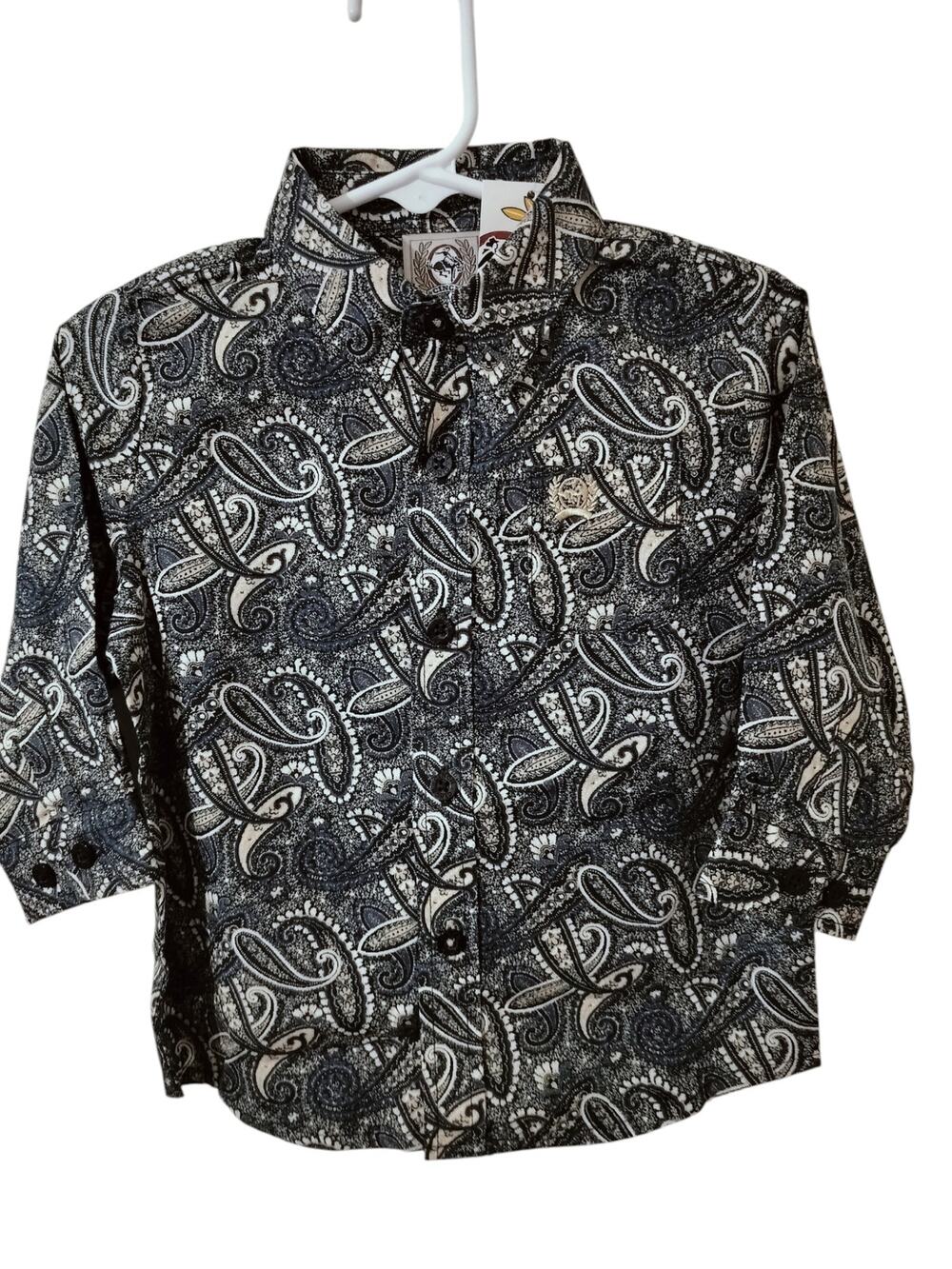 M1125)Cinch Baby Boy Black &Grey Paisley Long Sleeve Western Shirt (12-18 Mos